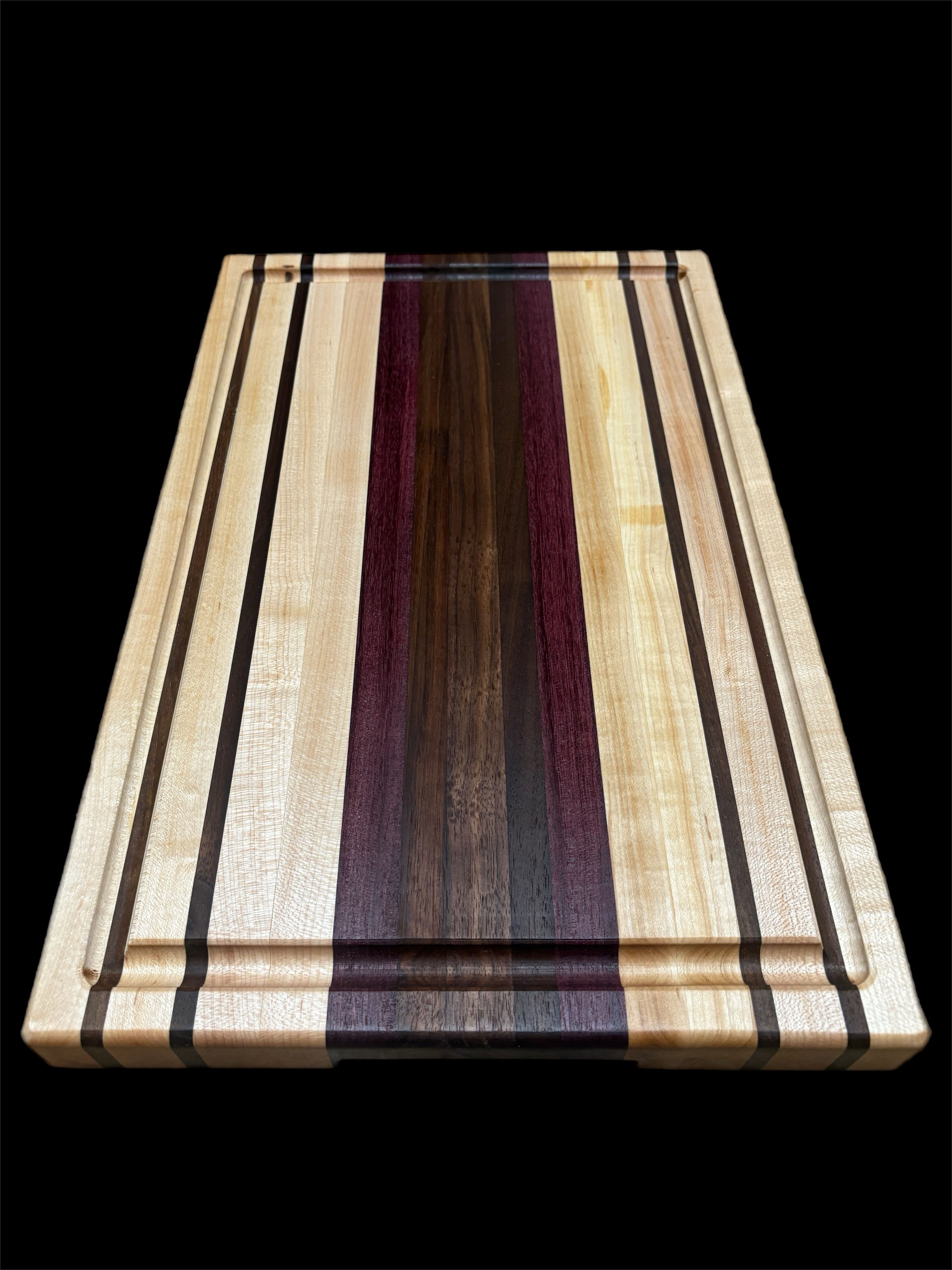 Purple Heart, walnut and maple butcher block board